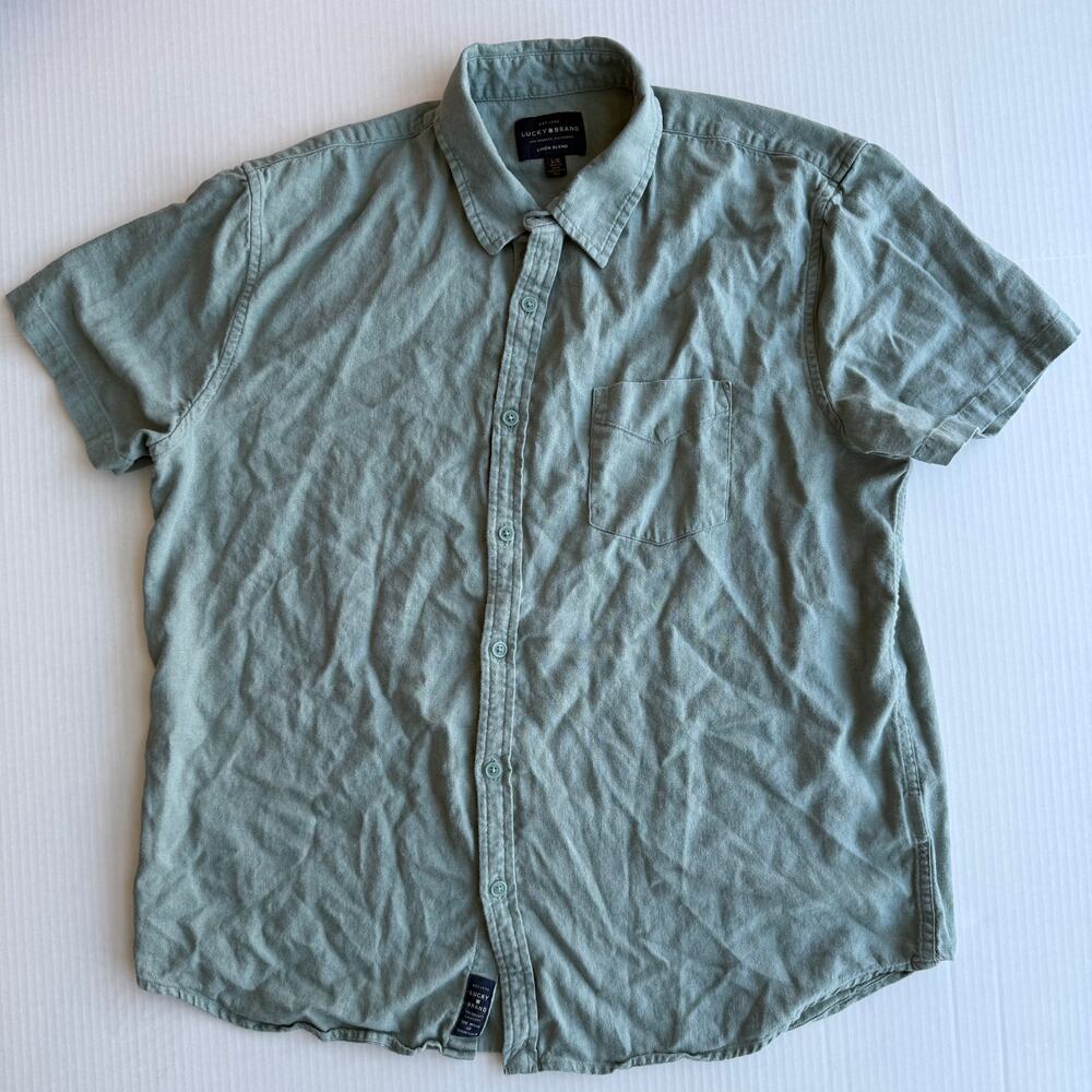 Lucky Brand Linen Blend Shirt Men's Size Large Sage Green Beach Coastal Resort